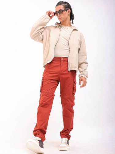 Image of The Indian Garage Co Men Relaxed Fit Solid Mid-Rise Cargos