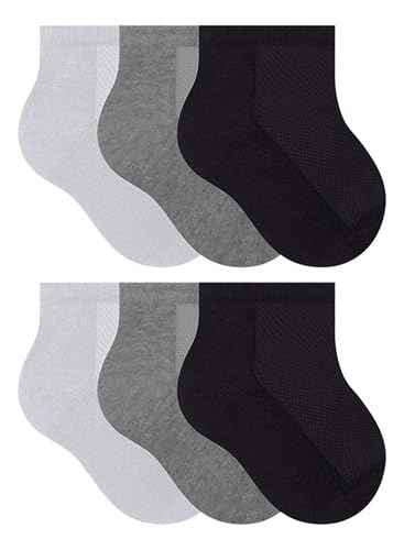 Kit 06 Pares De Meias Infantil Cano Curto Selene Algodão | 2 Branco - 2 Cinza - 2 Preto | M - (21 a
