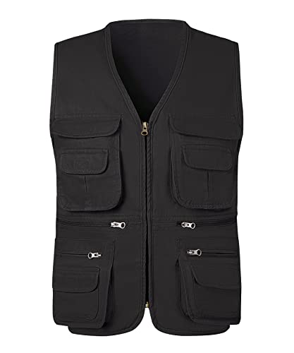 Noir Gilet Classique Multi-poches Pour Hommes Gilet Sans Manches Noir - Prêt-à-Porter