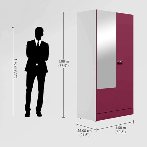Image of Interio by Godrej Auraline Men Basic 2-Door Steel Almirah (Textured Berry) (1-Year Warranty, 4 Shelves, 1 Drawer)