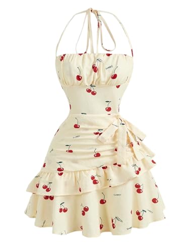Image of Floerns Women's Floral Halter Ruffle Tiered Cute Summer Mini Dress Milkmaid Vacation Sundress