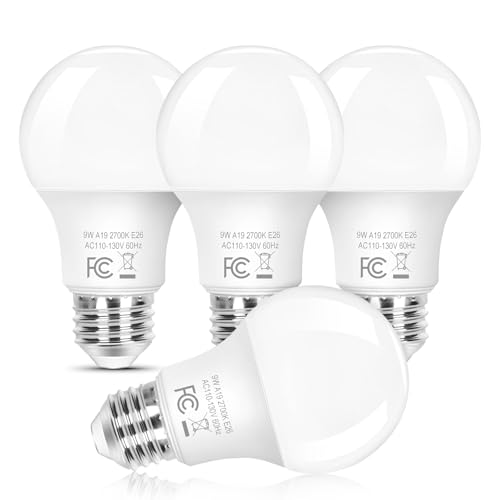 Brightever A19 Dimmable LED Light Bulb, E26 Led Bulb 60 Watt Equivalent, Energy Efficient 9W, Soft White 2700K, 800 Lumens, Lightbulbs for Bedroom Living Room Home Office Lamp, 4-Pack