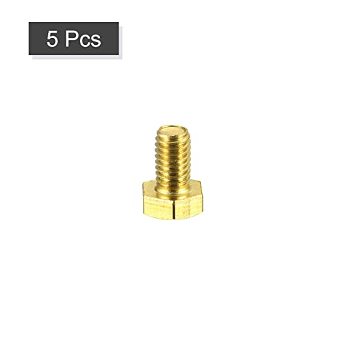 Image of uxcell Brass Hex Bolts, M6x10mm 5pcs Fully Thread Grade 4.8 Solid Brass Hexagon Head Bolt Machine Screws for Machinery