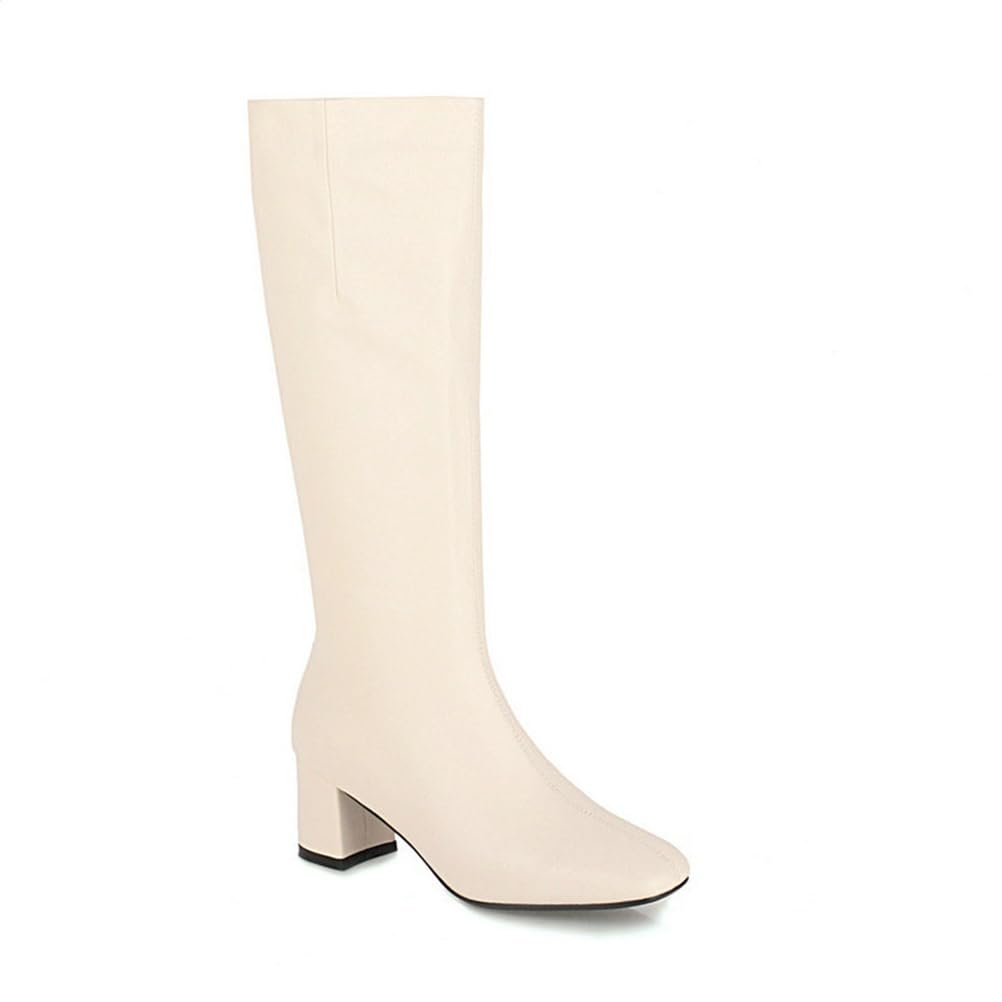 Womens Knee High Boots Square Toe Side Zipper High Heels Riding Winter Boots for Walking Hiking Outdoor
