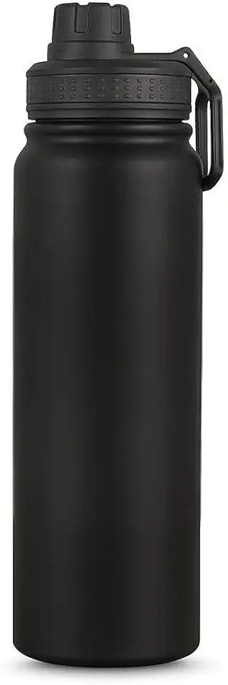 Garrafa Térmica para Academia, Aço Inox, Preta, 800ml, com Alça de Transporte