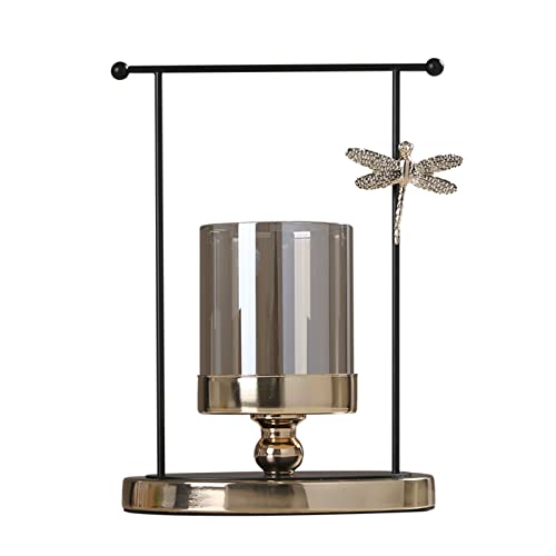 OZBME Candelabro Decorativo con Forma de Farol, Estilo Industrial, de Metal Negro, con Cilindro de Vidrio para Comedor, Sala de Estar (tamaño L)