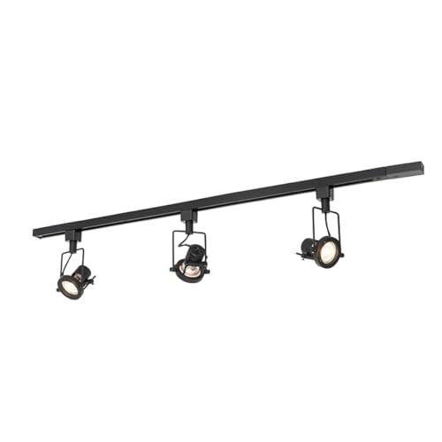 QAZQA Industrial Sistema de carril con 3 focos monofásicos negros - Suplux Aluminio/Acero/Plástico Alargada Adecuado para LED Max. 3 x 50 Watt