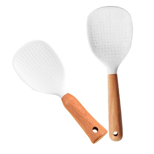 ARTSEWPLY 2個 ノンスティックシリコンしゃもじ点 木製ハンドル付き 耐熱ご飯スプーン キッチンアクセサリー 多機能炊飯器用調理器具