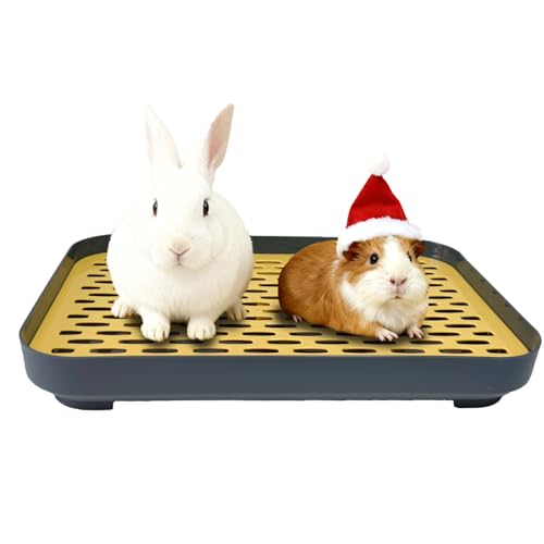 kathson Rabbit Litter Box Bunny Potty Trainer Tray Guinea Pig Litter Box with Grid Small Animal Toilet for Bunny Guinea Pigs Ferret Cats Chinchilla (Yellow)