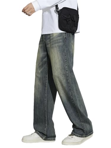 Men's Denim Pants Vintage Loose Korean Straight Wide Leg Jeans