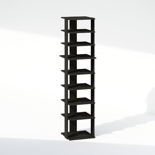 Image of Furinno Turn-N-Tube Corner Shelf, 9-Tier Display Rack, Vertical Corner Storage Rack, Space Saving Organization and Storage, Entryway, Living Room, Closet, Espresso
