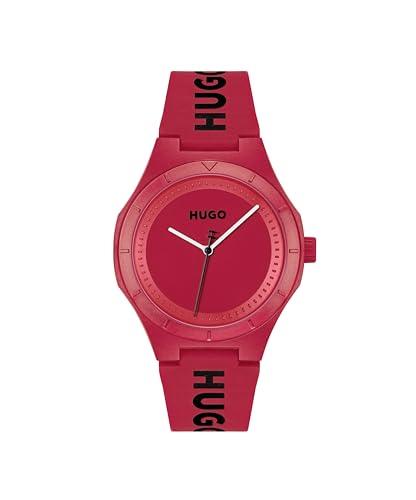 Image of HUGO #Lit for Him Qtz Basic Red Round Dial Men's Watch|Red Silicone Material|Red Silicone Color Band - 1530346