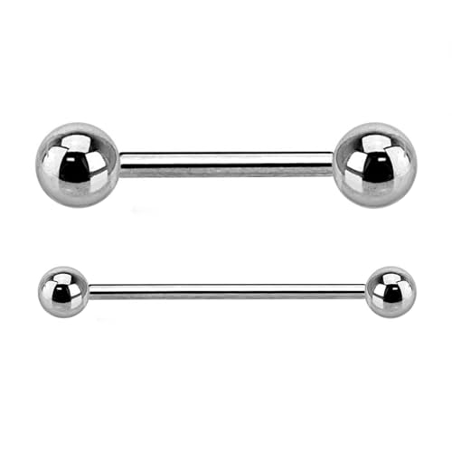 WARRIOR Piercing langue barbell stérile bijoux de Corps Anneau en acier chirurgical 316L 14G(1,6mm) avec deux boule 5mm de long 16 mm PLS-001(16)