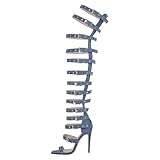 Rhineshell Women's Square Open Toe Gladiator High Heels Back Zipper Adjustable Buckles Heeled Sandals Over the Knee High Sandal Boots Party Stilettos Denim Blue Size 8