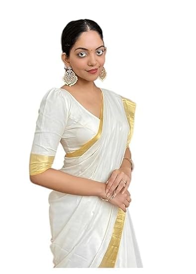 svarnvastraa Women's Trendy Cotton Silk Saree with Blouse Material || Pongal ONAM WHITE South Indian kerala Saree With Blouse Piece-picture-29