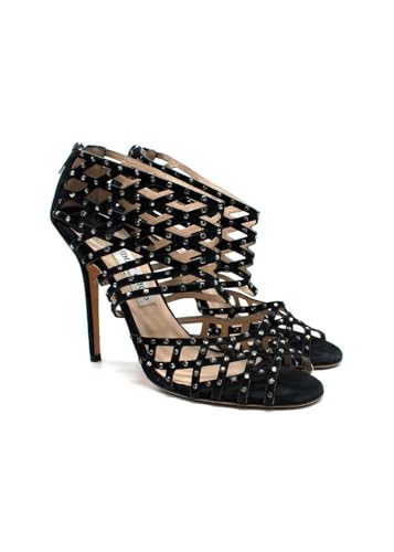 Jimmy Choo Sandalias de Estilo Enrejado en Ante de Color Negro con Adornos de Cristal de Segunda Mano