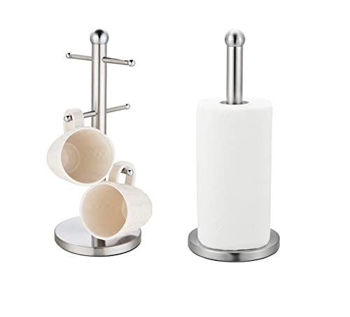 Regal Cuisine Accents Kitchen Roll Holder and Mug Tree Set, 15 x 15 x 35 cm Silver