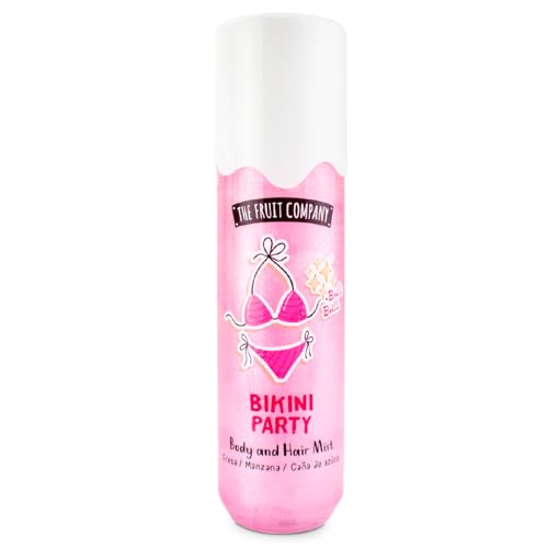The Fruit Company Hair & Body Mist 200ml | Aroma Fresas, Manzana y Caña de Azúcar | Bikini Party Glitter – Hidrata y Refresca tu Cuerpo y Cabello.