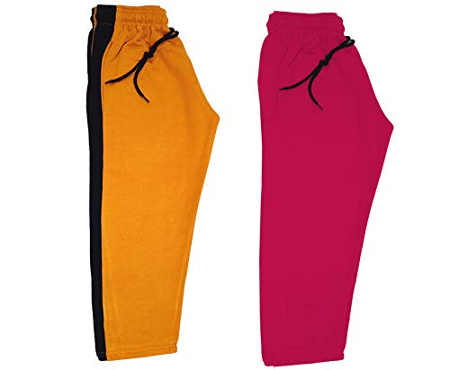 Image of IndiWeaves Kids Unisex Solid Fleece Warm Track Pants Winter Lower for Boys & Girls (Magenta; Mustard; 3-4 Years) Pack of 2