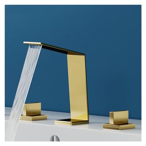 Grifo de lavabo premium en oro cepillado con válvula cerámica y doble mando CF001
