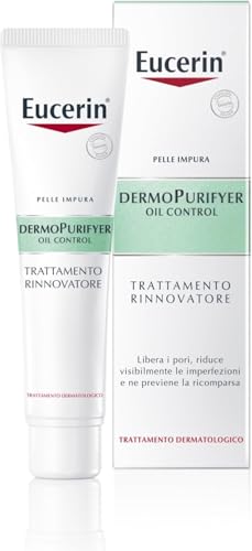 Eucerin DermoPurifyer Oil Control Trattamento Rinnovatore 40 ml, Siero viso antimacchia e purificante, Formula arricchita con Acido Salicilico e Acido Glicolico anti imperfezioni perla pelle acneica