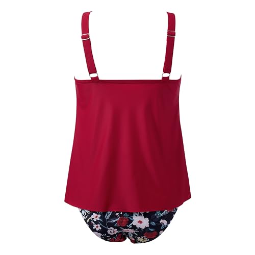 Image of SUUKSESS Women Tummy Control Tankini Bathing Suit Ruffle High Waisted Swimsuit
