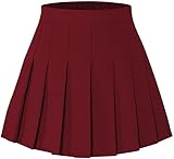 SANGTREE Women's High Waisted Stretchy Flared Pleated Mini Skater Skort Skirt Burgundy Wine Red, US M