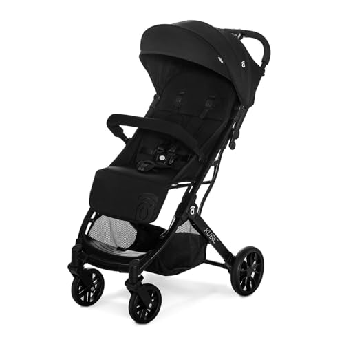 Silla de Paseo KUBIC 2  Ligera y Compacta con Plegado con una Mano, Ruedas Grandes, Reclinable y Apta para Cabina – Carrito de Bebé con Asa Trolley y SPF50+ – Negro Asalvo