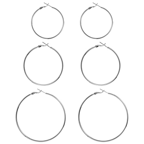 Image of DAILY VIBES Simple Big Thin Hoop Earrings for Women Trendy, 3 Pairs | 925 Sterling Silver Post Large Hoops, 14K Gold or Silver Plated Loop, Hypoallergenic Hoop Earrings Set