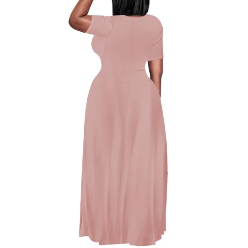 Image of PinkPatty Women's Plus Size Maxi Dresses Short Sleeve Sundress Summer T-Shirt Beach Long Dress with Pockets