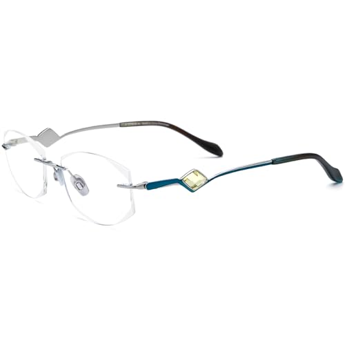 Image of FONEX Titanium Glasses Frame,Rimless Frameless Luxury Diamond Optical Eyeglasses for Women