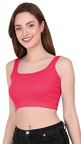 Image of THE BLAZZE 1044 Women's Cotton Basics Sexy Solid Square Neck Slim Sleeveless Saree Readymade Saree Bra Blouse Crop Top T-Shirt for Women