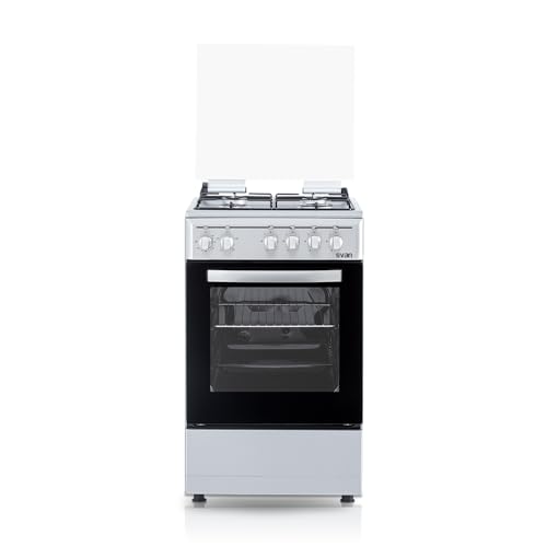Svan Cocina Mixta Gas Butano 4 Zonas de Cocción, Horno 48 L, Inox SKM4501X. Control Manual, 5 Programas de Cocción, Cristal en Puerta de Doble Capa, Tapa Abatible
