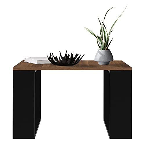 ML-Design Mesa de Centro 65 x 65 x 40 cm Aspecto Nogal/Negro Patas de Trineo Mesita Cuadrada Robusta Velador Auxiliar Ideal para Salón u Oficina Estilo Elegante y Moderno Consola de Té o Café