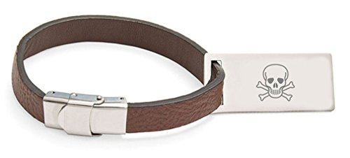 Porte-étiquette cuir crâne pirate pour valise et sac de voyage gothique
