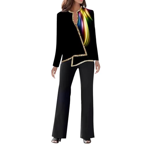 Ladies 2 Piece Outfits Clearance Formal Elegant Long Sleeve And Wide Leg Trousers Blazer Suit Co Ord Sets Matching Set Tracksuit Trouser Suits Wedding Prom Evening Mother of The Bride Pants Suit