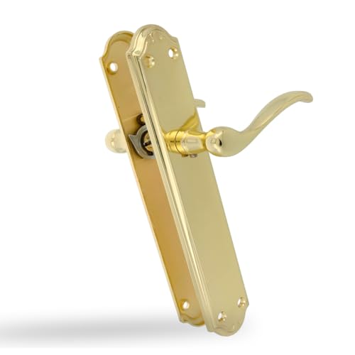 Amig - Juego de Manillas con PLaca - 248 x 44 mm - Fabricado en Zamak - Acabado Dorado - Incluye Tornillos Pasantes Antirrobo y Accesorios de Fijación - Para Puertas de interior