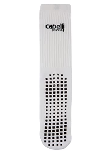 Capelli Sport Standard Crew, Athletic Non Slip Grip Sock Pair for Men and Women, White Black2