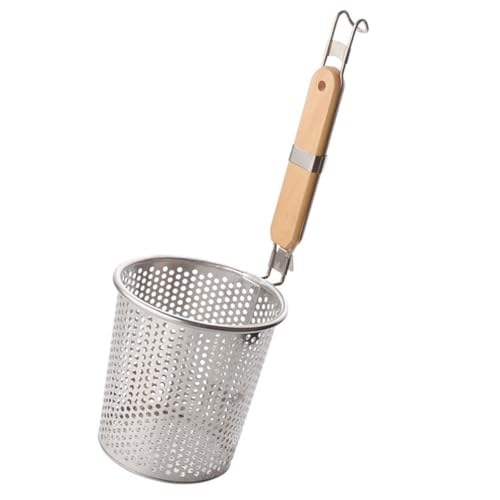 Ciieeo Fideos Inoxidable con Mango de Madera de Colador de Fina para Pasta y Bolas de Masa Escurridor Ligero y Duradero para Cocina