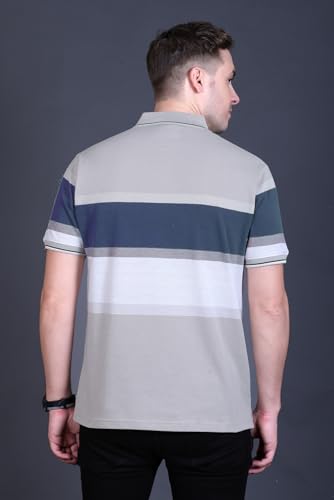 Image of GODFREY Striped Tshirt Shirts Men Cotton Polo T Shirt for Man with Pocket - Regular Fit Half Sleeve Collar T Shirts for Men