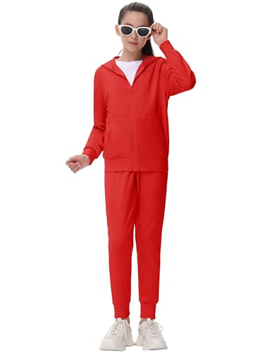 MoFiz Girls Tracksuit Sweatsuits Set 2 Piece Outfits Zip Up Hoodies and Pants Sportswear Jogging Suit Athletic Sets Red 6-74