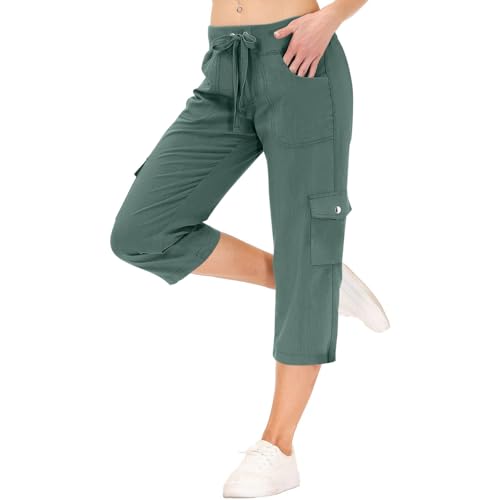 Cargo Capris for Women Summer Drawstring Capris Pants Casual Hiking Pants Lightweight Wide Leg Capri Pant3