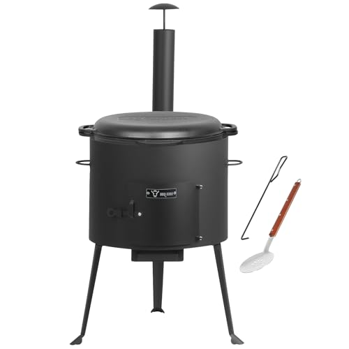 BBQ-Toro Gusseisen Kazan mit Kazan Ofen Ø 44 cm | 19 L Gusstopf mit Deckel, Gusseisentopf | Gulaschkessel, Feuerkessel, Outdoor Ofen | Feuer-Ofen, Eintopfofen, Feuerstelle, Außenküche, Utschak
