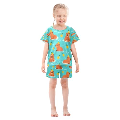 Pajama Sets Short Sleeve Cute Animals Swimming Playfully Soft Cotton Summer Sleepwear 2 Piece PJS Size 5-14T4