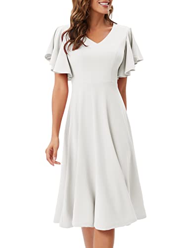 Image of Bridesmay Women's Formal Wedding Guest Dress for Women 2026 Short Sleeve Fit and Flare Tea Party Dresses