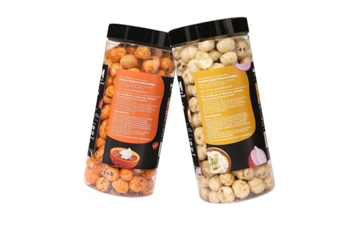 Image of H O M House Of Makhana 130g Cream and Onion And Peri Peri Gourmet Makhana Jar Roasted in Olive Oil, Flavored Makhana Pack of 2 (65gX2)