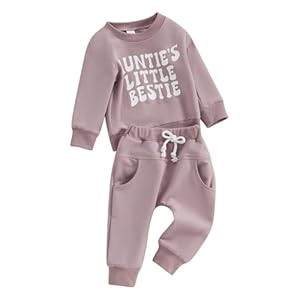 Kleinkind Baby Junge Mädchen Outfits Aunties Little Bestie Lustige Buchstaben Sweatshirt Pullover Langarm Tops Jogger Hosen Zweiteiliges Babykleidungsset