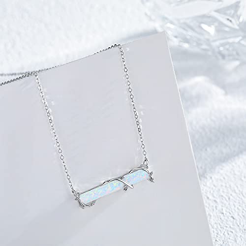 Horizontal Bar Necklace Sterling Silver Leaf Bar Pendant White/Blue/Green Opal Necklace Opal Jewelry Gifts for Women Teen Girls2