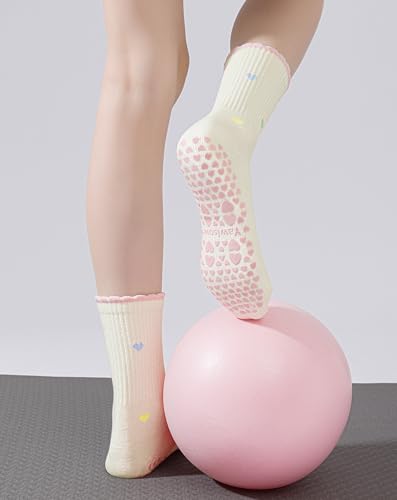 Image of Yawlsow Pilates Grip Socks for Women Yoga Grippy Socks Cute Barre Non Skid Athletic Crew Sticky Sock Workout Hospital