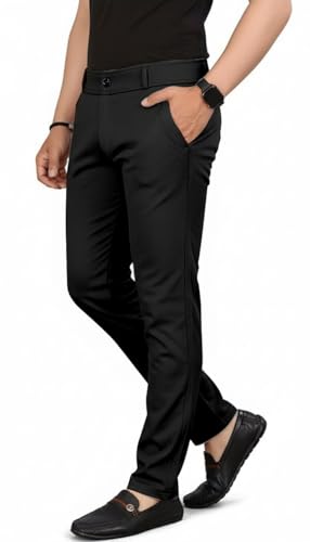 Image of Mehrang Men's Slim Fit Casual Mid Rise Trousers, Cotton Blend, Side Pockets || Classic Slim Fit Chino Pants || Business Casual Dress Trousers